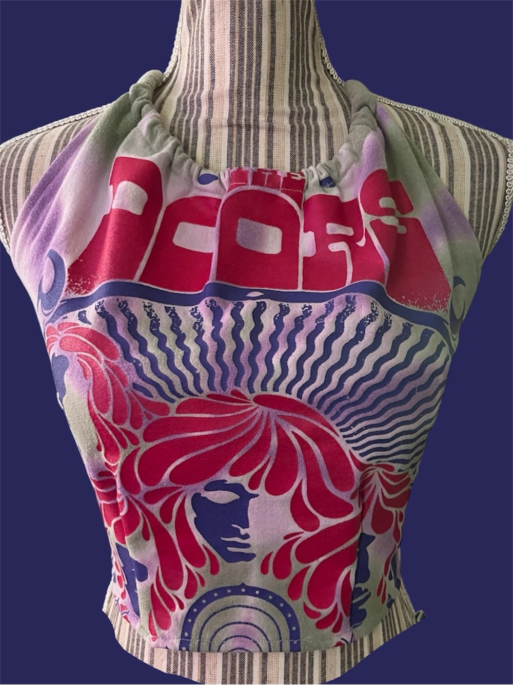 Handmade the Doors Graphic Halter Crop Top in Pink, Blue, and Green